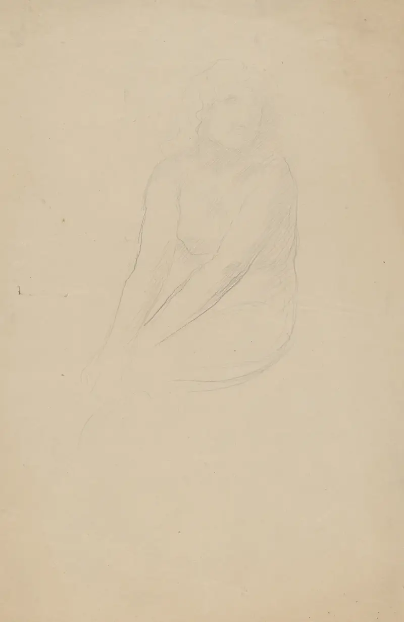 Seated female nude, body facing left, head facing right, Auguste Rodin