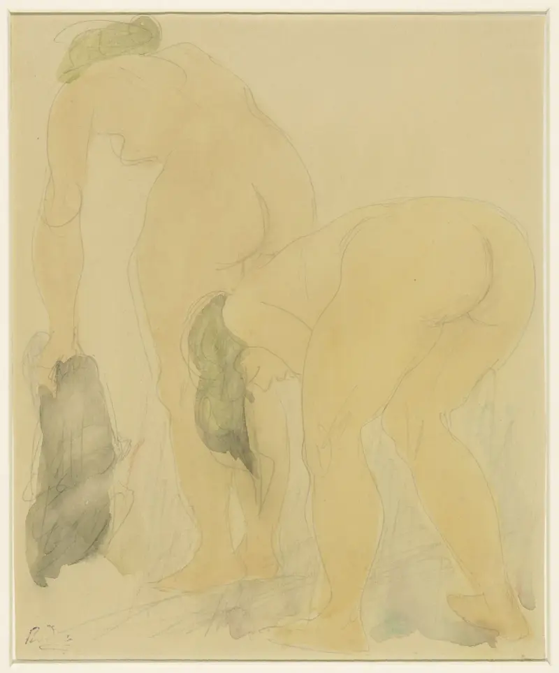 Studienblatt mit zwei nackten Frauen, von hinten gesehen von Auguste Rodin