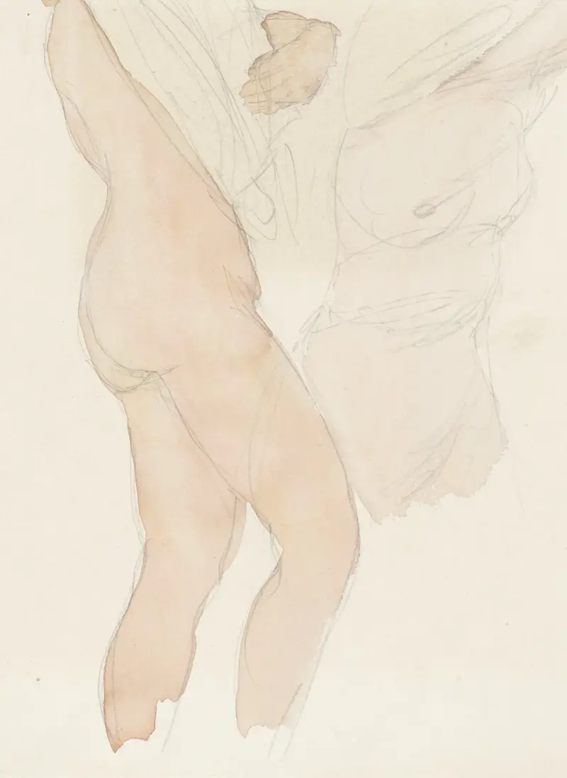 Studieblad met twee vrouwen die hun hemd uittrekken, Auguste Rodin