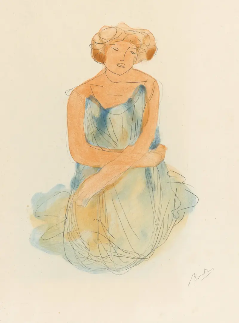Frau in blauem und orangem Kleid von Auguste Rodin