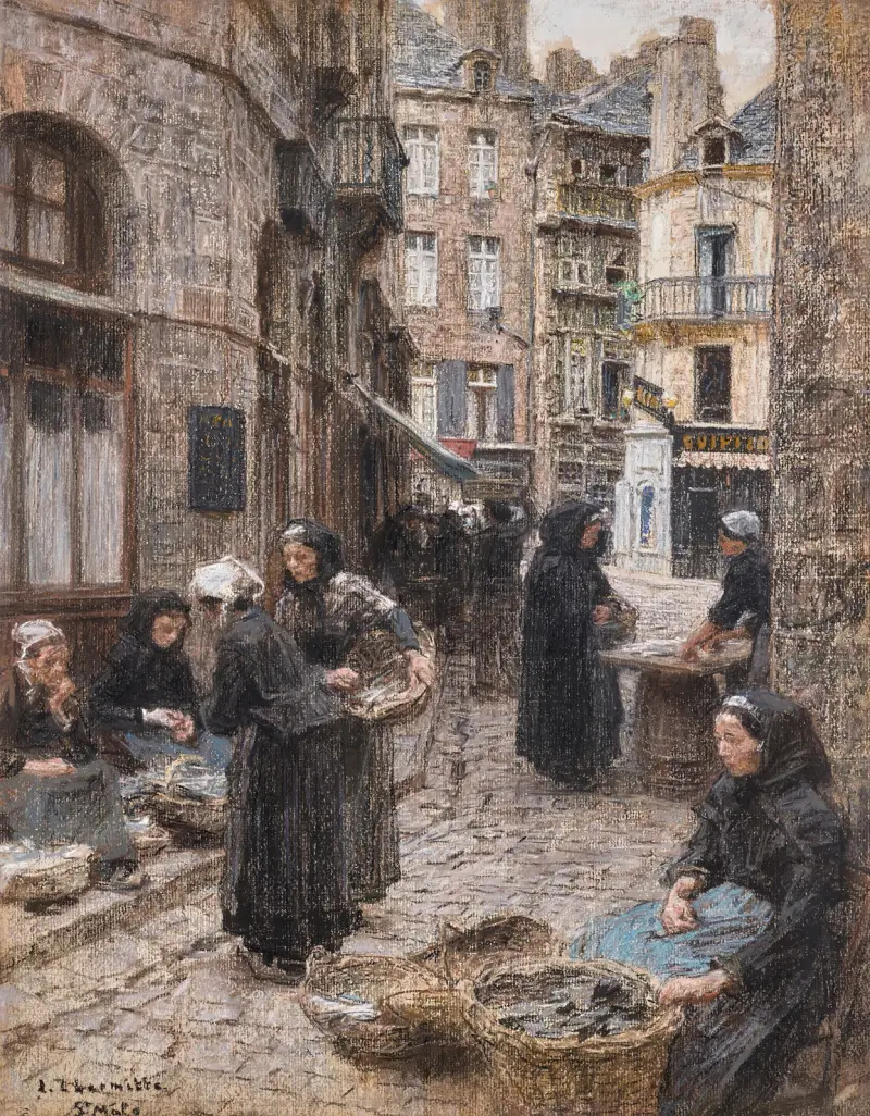 Fiskmarknaden i Saint-Malo av Léon Augustin Lhermitte