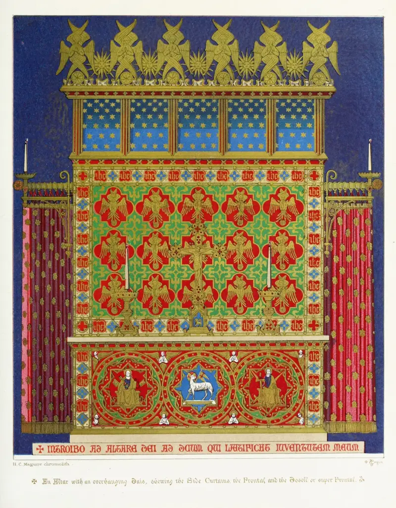Altar und Dossell, mit Vorhängen von Augustus Pugin