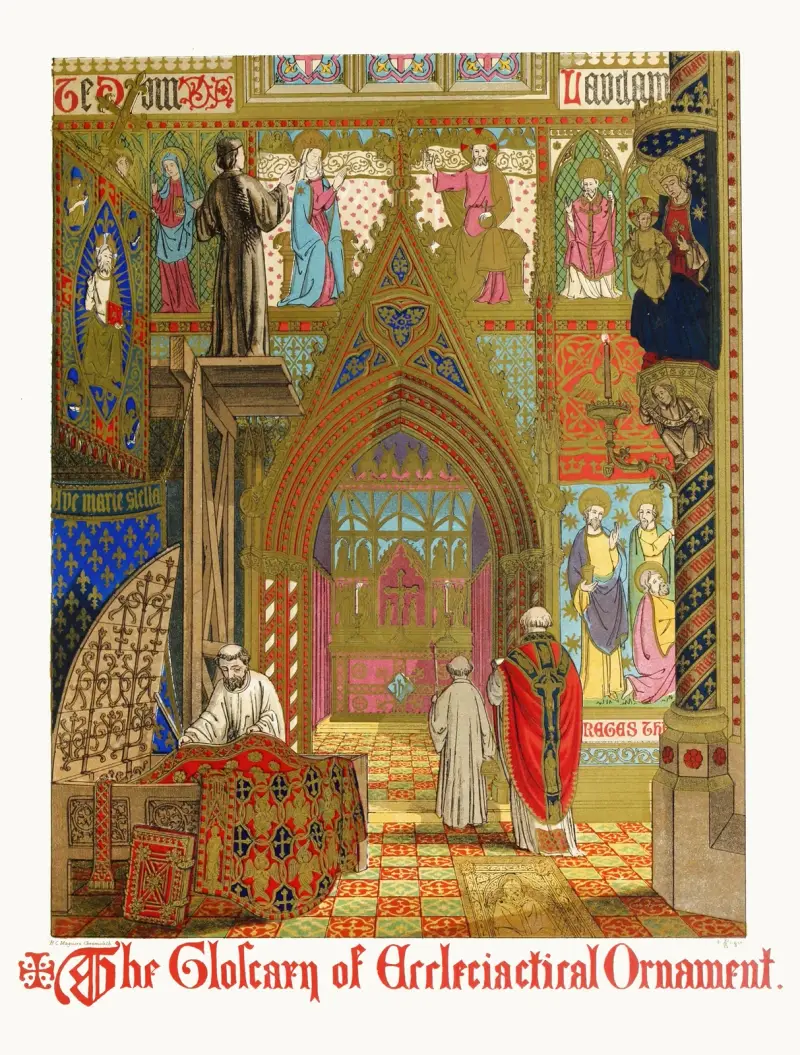 Verschiedene Beispiele für Kirchenausstattung und -dekoration von Augustus Pugin