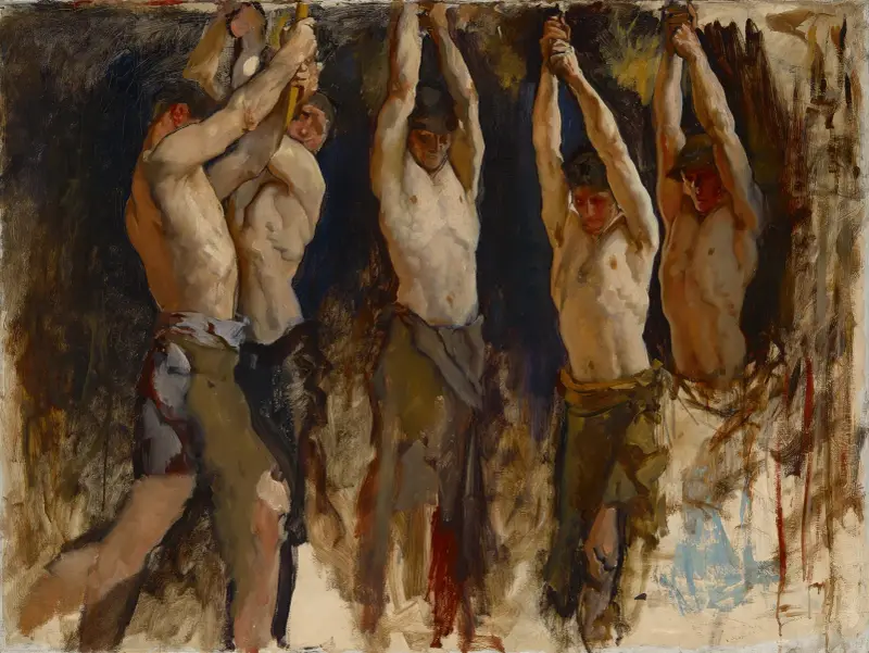 Figurstudie, för Vulcanus ande, järn- och stålarbetarnas genius, rotundan, Pennsylvania State Capitol, Harrisburg av Edwin Austin Abbey