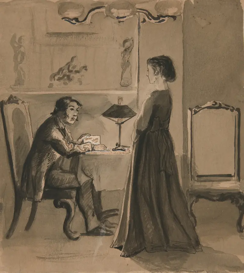 Man och kvinna i en interiör av Edwin Austin Abbey