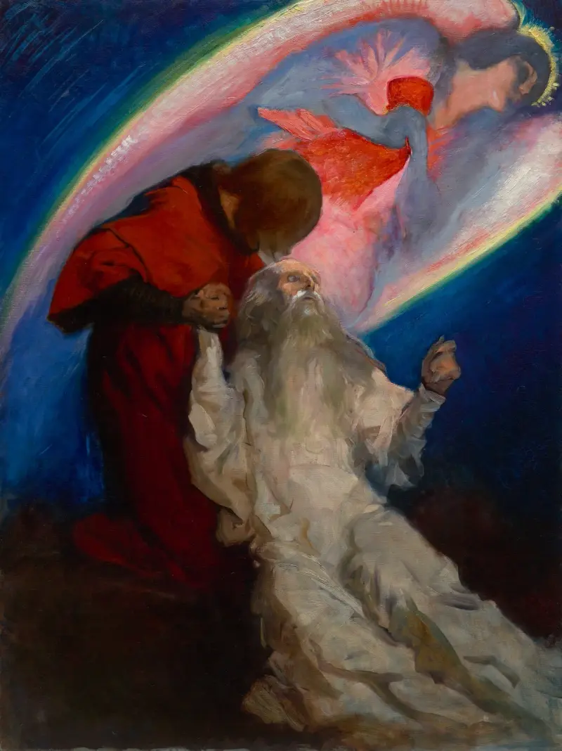 Studie för Amfortas befriad av Galahad, ur Den heliga graalens sökande och fullbordan av Edwin Austin Abbey