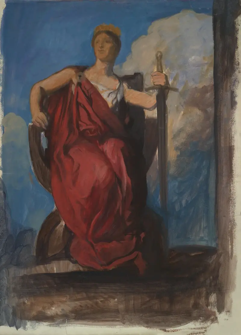Studie för figuren Pennsylvanias genius i ”Pennsylvanias apoteos” av Edwin Austin Abbey