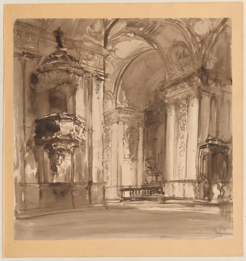 Barockes Interieur mit Kanzel von Stanisław Noakowski