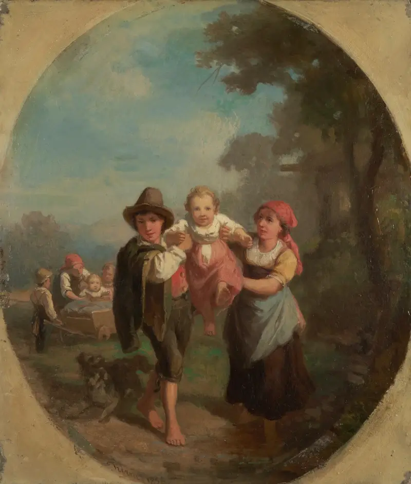 Italienska barn som leker med hund av Johann Baptist Kirner