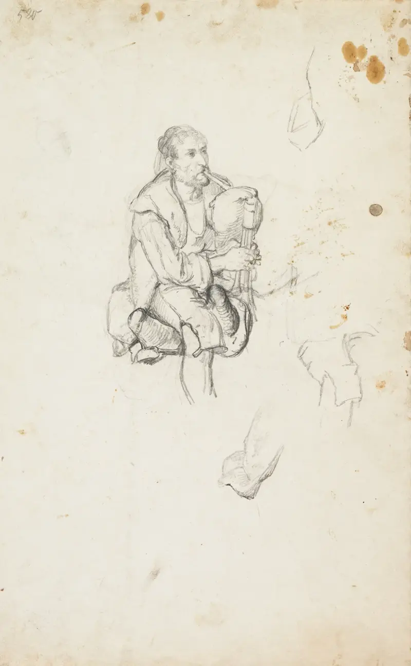 Old Zampogna player, sitting av Johann Baptist Kirner