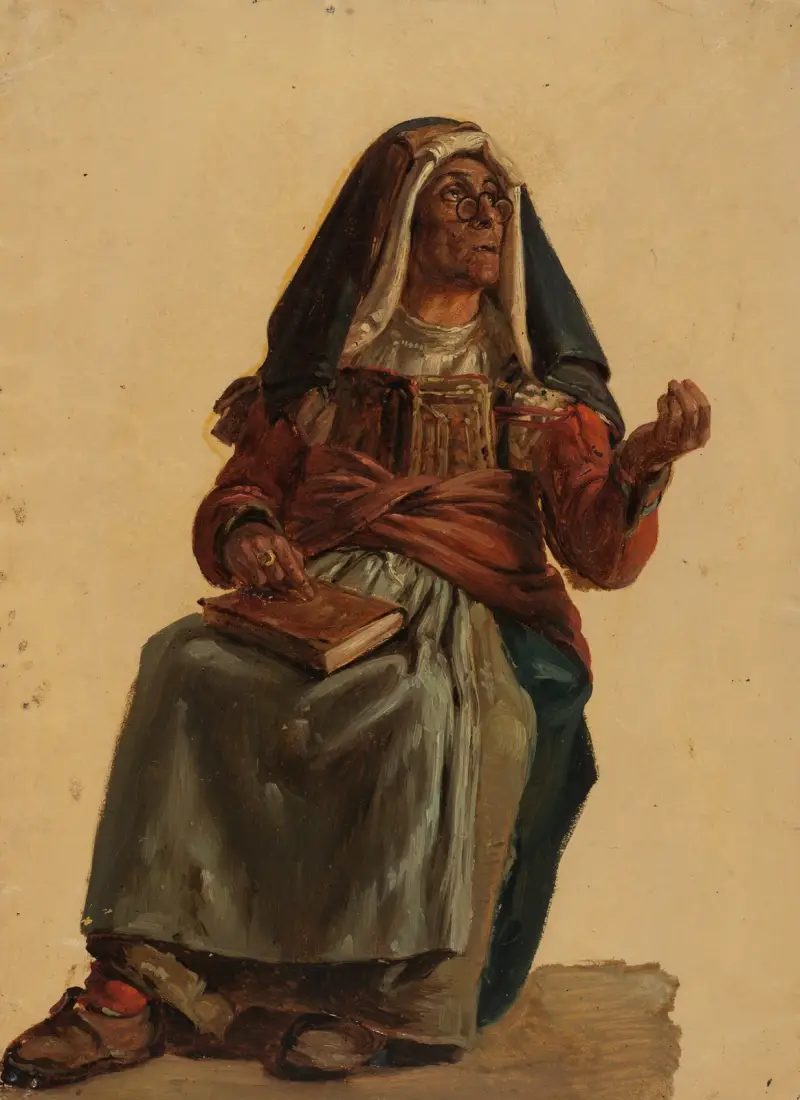 Sittande gammal italienska med en bok i knät av Johann Baptist Kirner