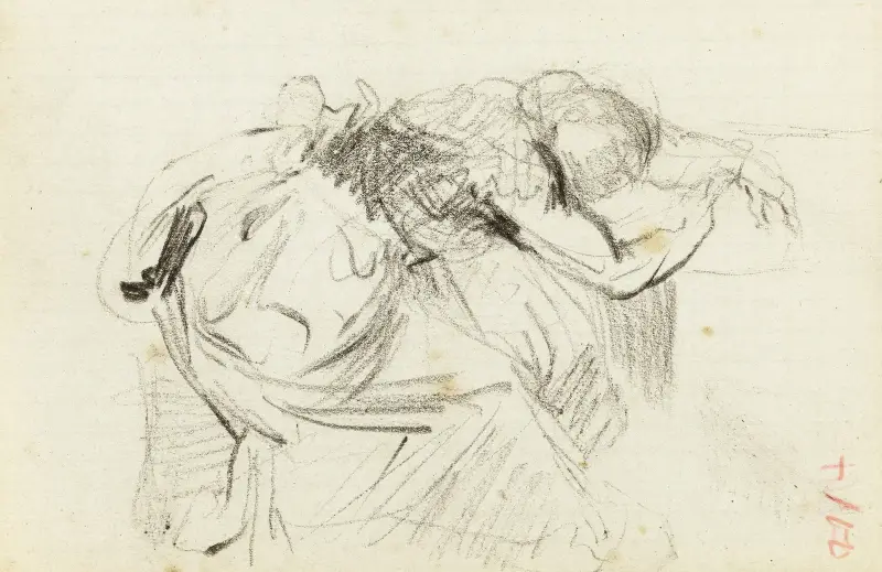 Studie av sittande kvinna, överkroppen vilande på ett bord, huvudet i armarna av Jean-Baptiste Carpeaux