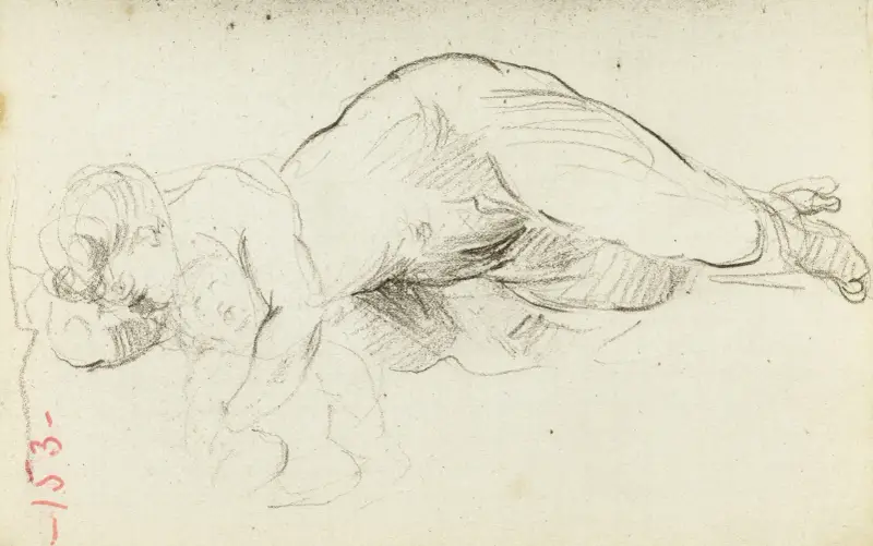 Studie av liggande naken kvinna med ett spädbarn av Jean-Baptiste Carpeaux