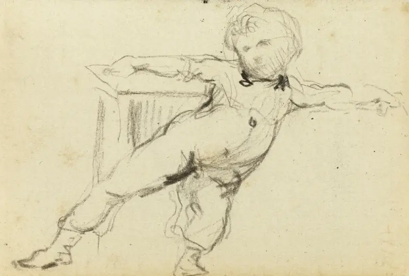 Etude d’enfant debout de face, les jambes et les bras écartés av Jean-Baptiste Carpeaux