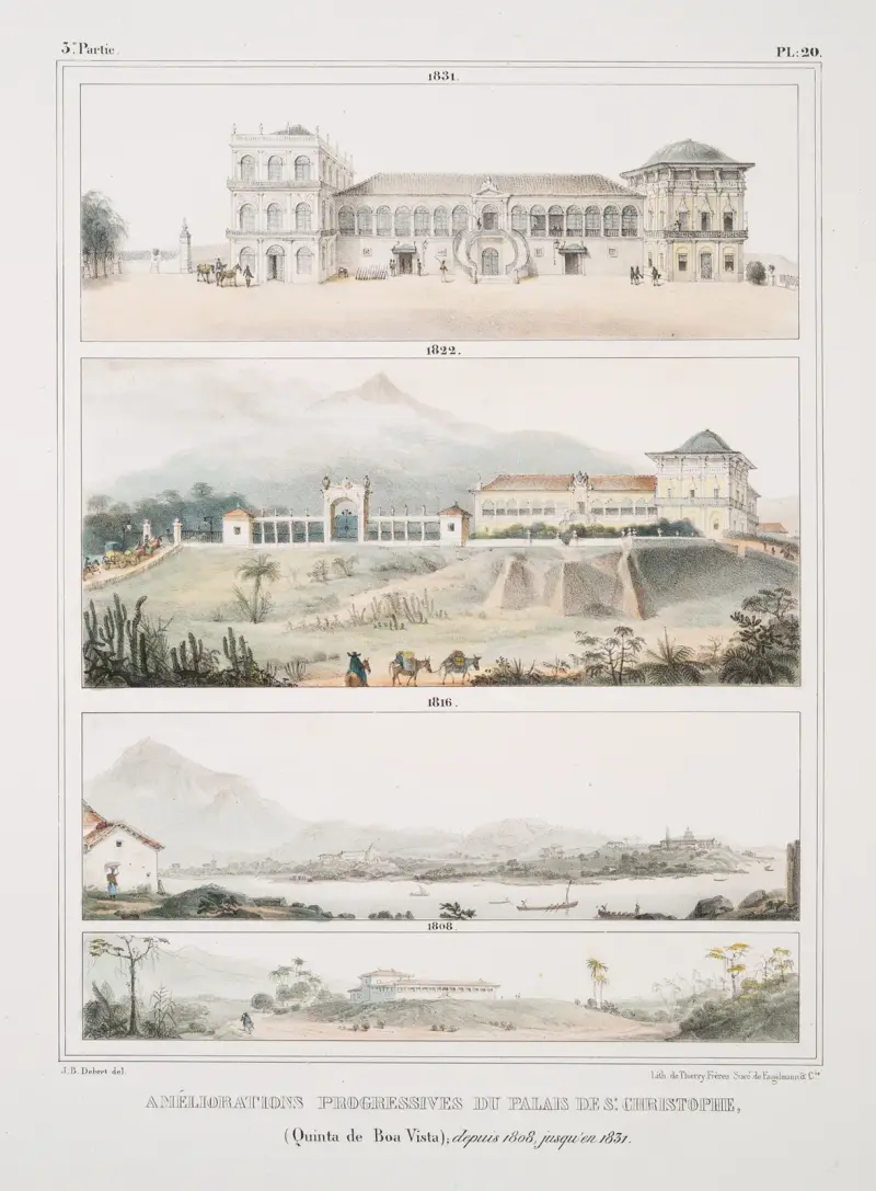 Schrittweise Verbesserungen des Palais de St. Christophe (Quinta de Boa Vista), von 1808 bis 1831 von Jean Baptiste Debret