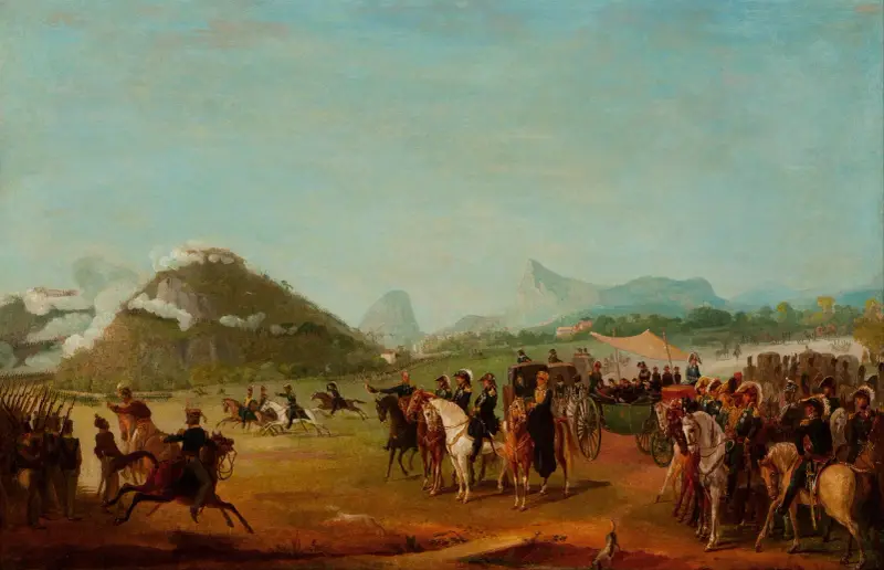 Granskning av trupperna som ska till Montevideo, vid Praia Grande av Jean Baptiste Debret