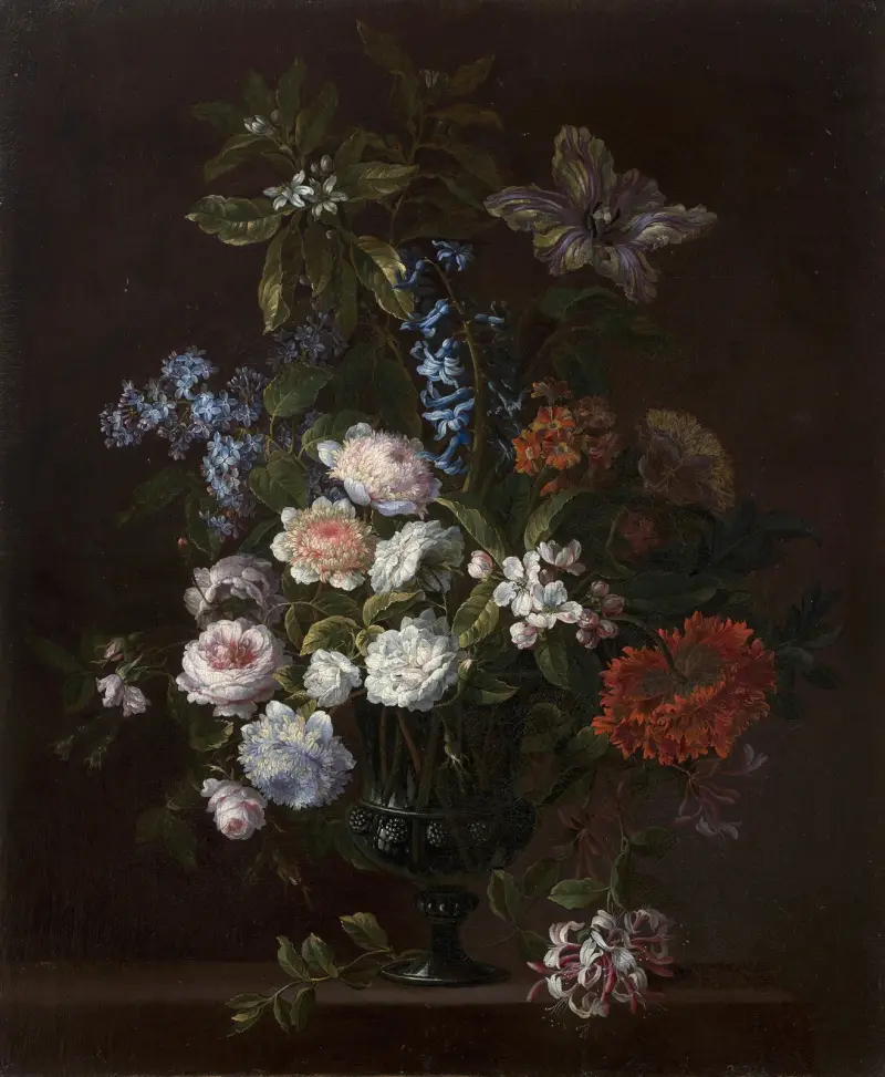 Blombukett i vas på en kornisch av Jean-Baptiste Monnoyer