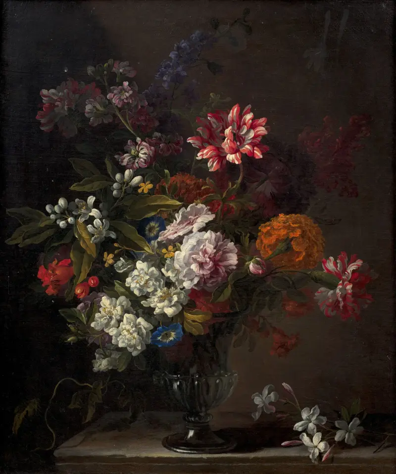 Blombukett på en kornisch av Jean-Baptiste Monnoyer