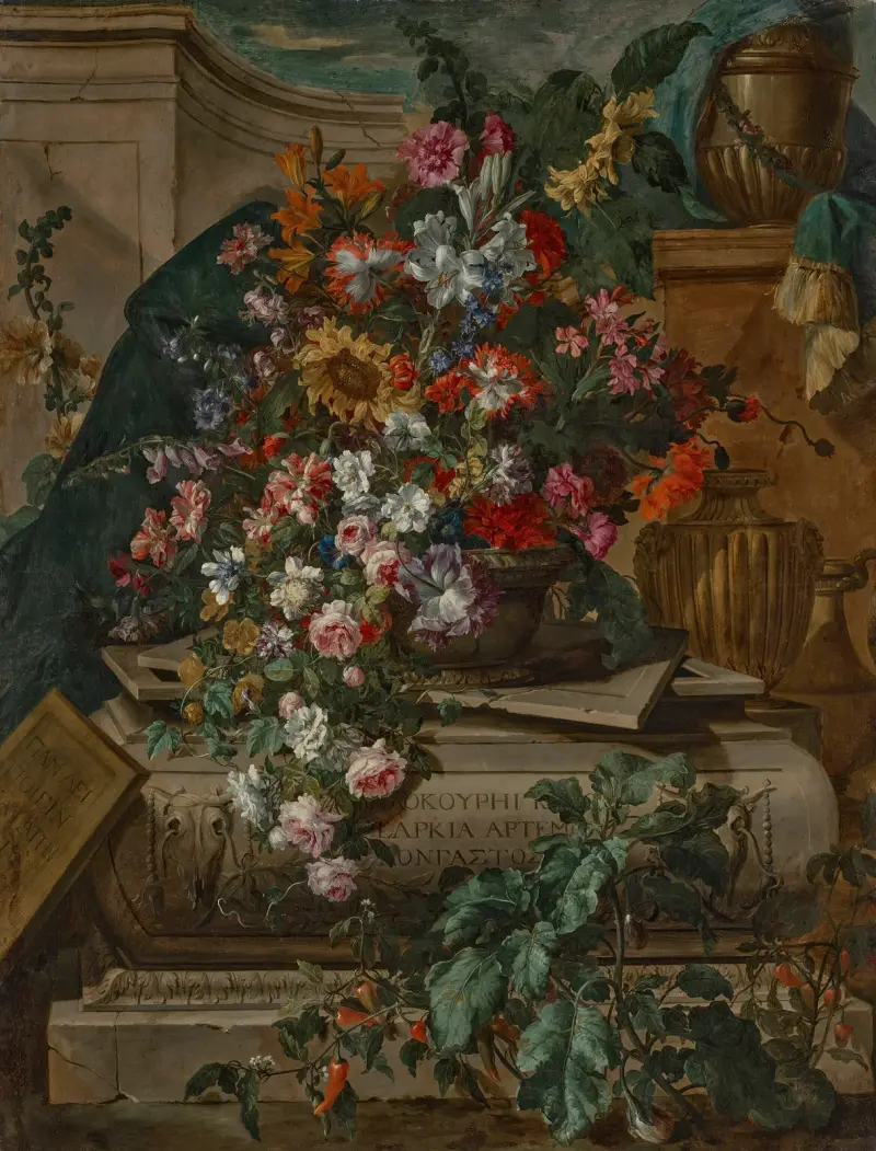 Blommor i en urna på en sarkofag av Jean-Baptiste Monnoyer