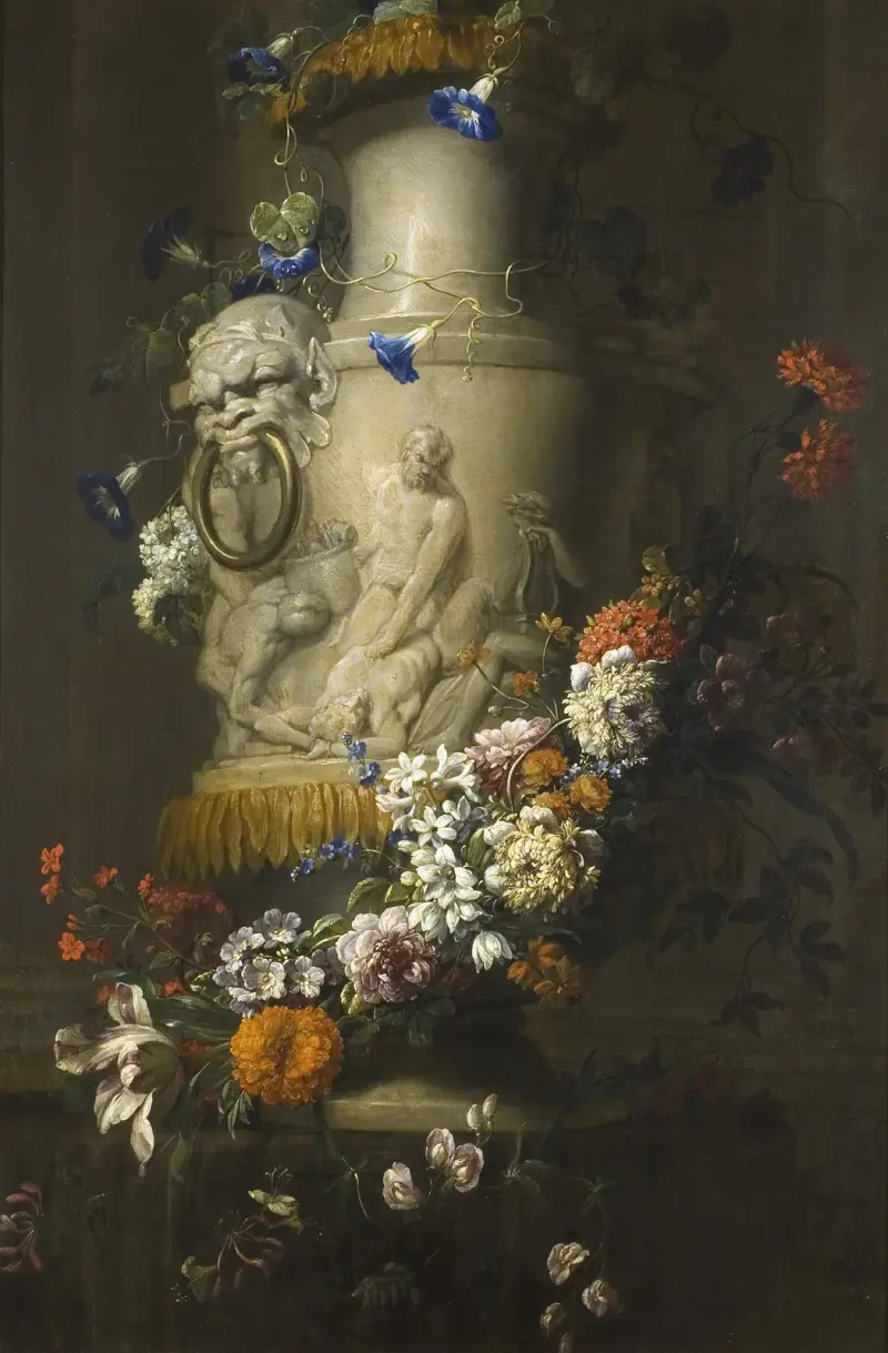 Marmorvas med blomstergirland – nr 2 av Jean-Baptiste Monnoyer