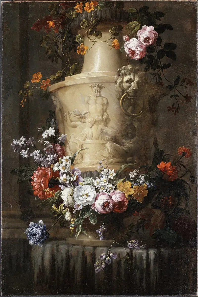 Marmorvas med blomstergirland – nr 1 av Jean-Baptiste Monnoyer