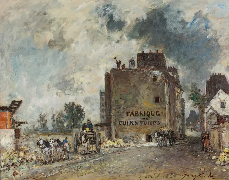 Rivningsarbete vid Rue des Franc-Bourgeois, St. Marcel av Johan Barthold Jongkind