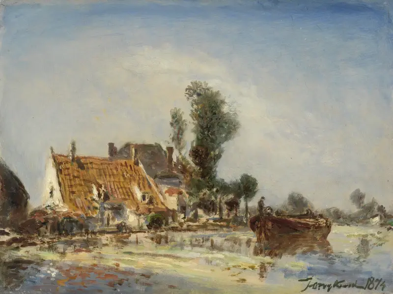 Hus vid en vattenväg nära Crooswijk av Johan Barthold Jongkind