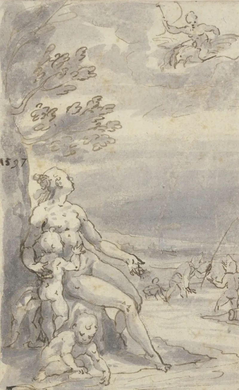 Lykiska bönder, av Zeus på Letos bön förvandlade till grodor av Bartholomaeus Spranger