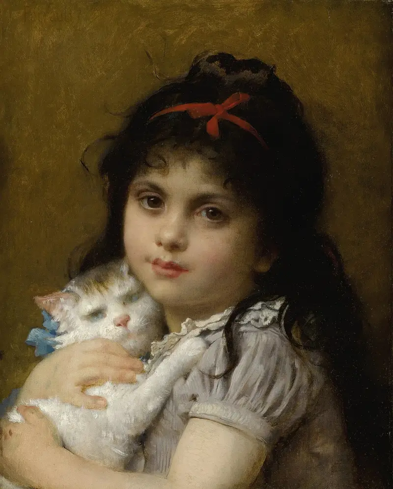 Girl With A Kitten av Léon-Jean-Basile Perrault