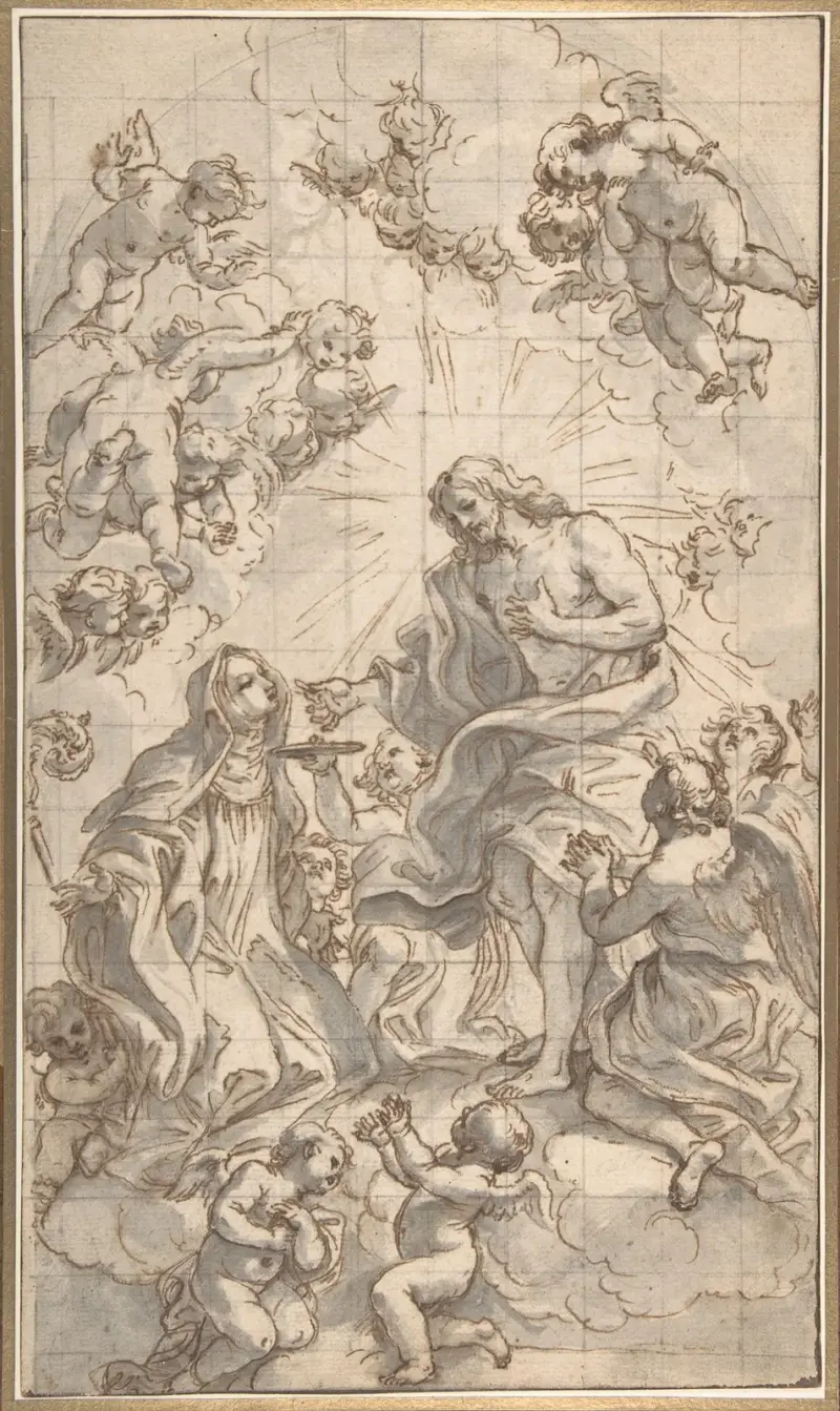 Christus reicht einer heiligen Äbtissin die Kommunion von Giovanni Battista Gaulli