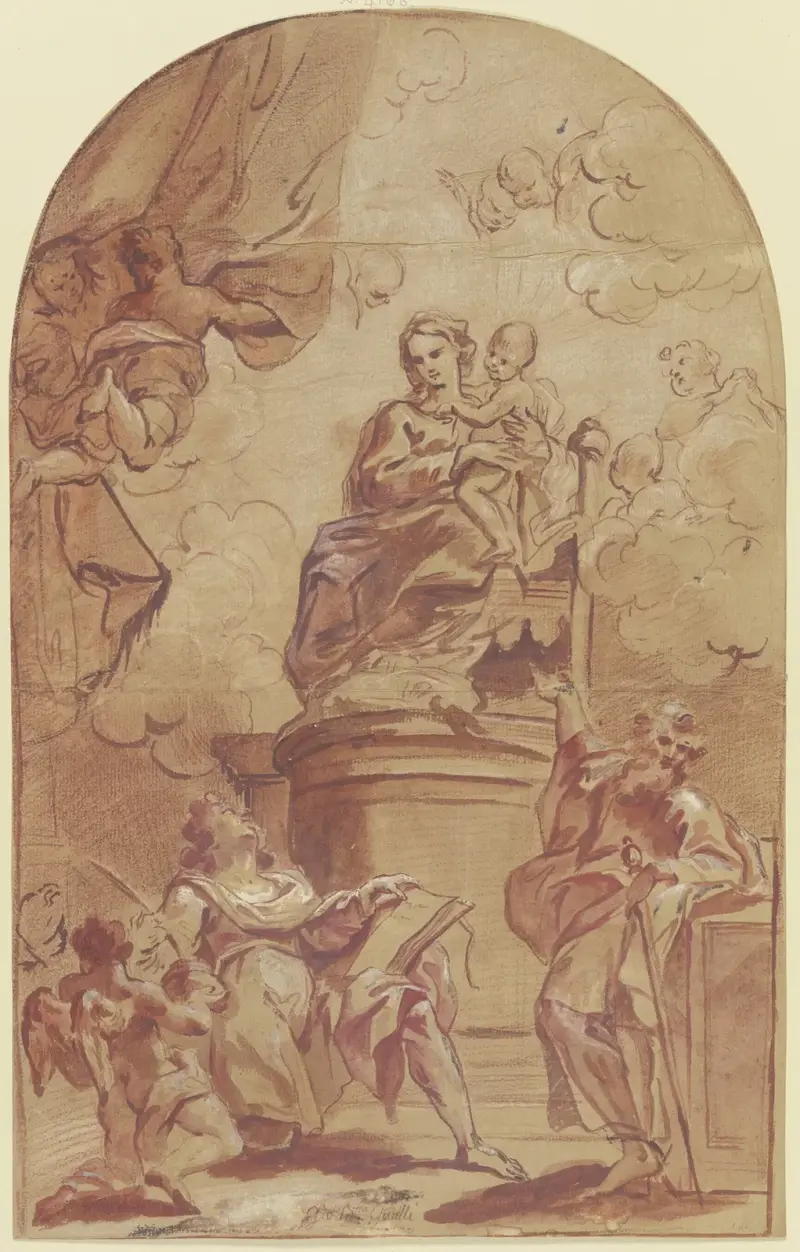 Madonnan på tronen med den helige Paulus och den helige Matteus med ängeln av Giovanni Battista Gaulli