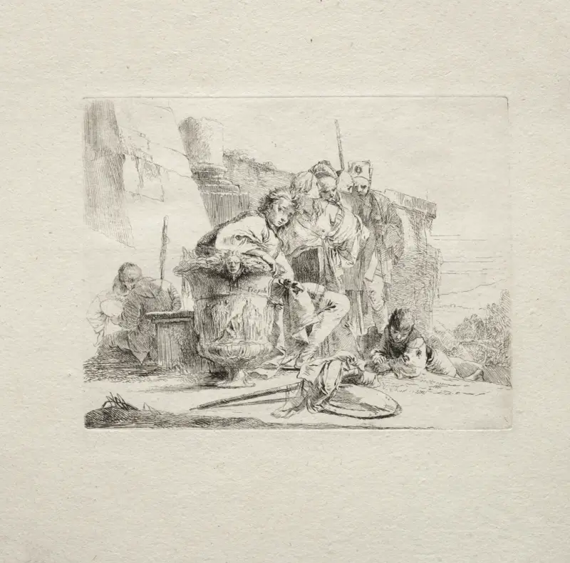 Den unge mannen sittande, lutad mot en urna av Giovanni Battista Tiepolo