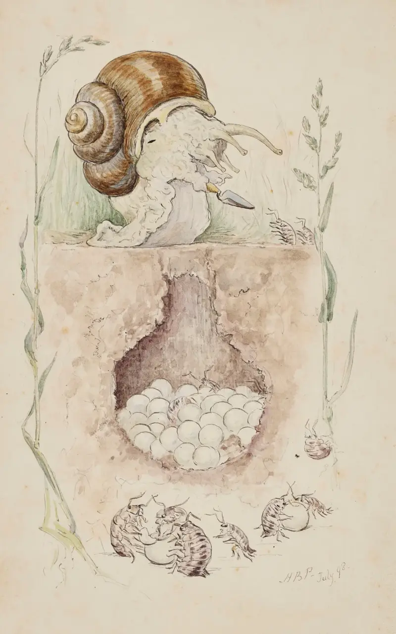 A Snail guarding their Nest von Beatrix Potter