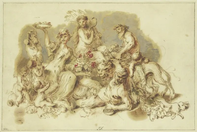 Satyrer och menader vid en panherm av Giovanni Benedetto Castiglione
