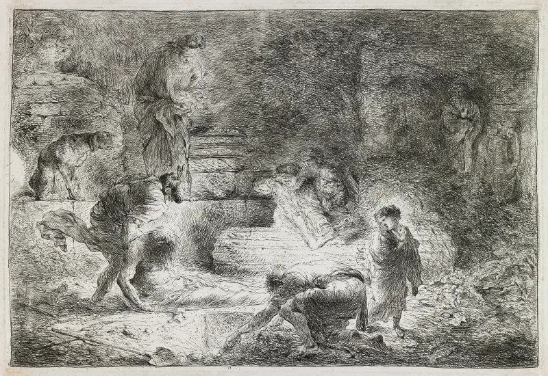 Tobiasz grzebiący zmarłych, 1650, Giovanni Benedetto Castiglione