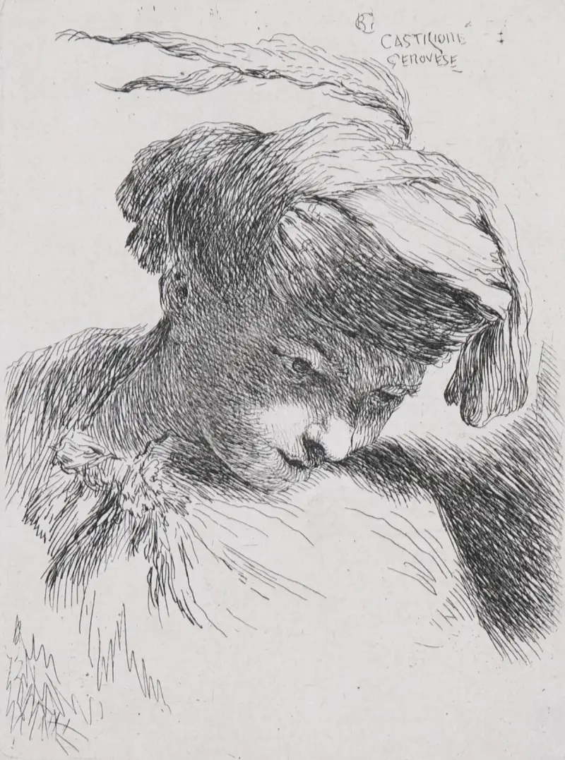 Ung man som ser ner av Giovanni Benedetto Castiglione