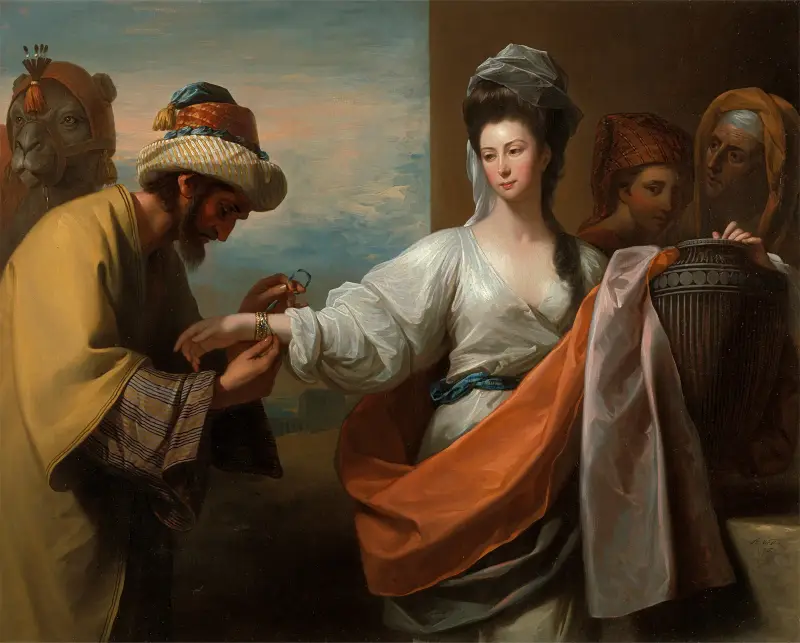 Isaks tjänare fäster armbandet på Rebeckas arm av Benjamin West