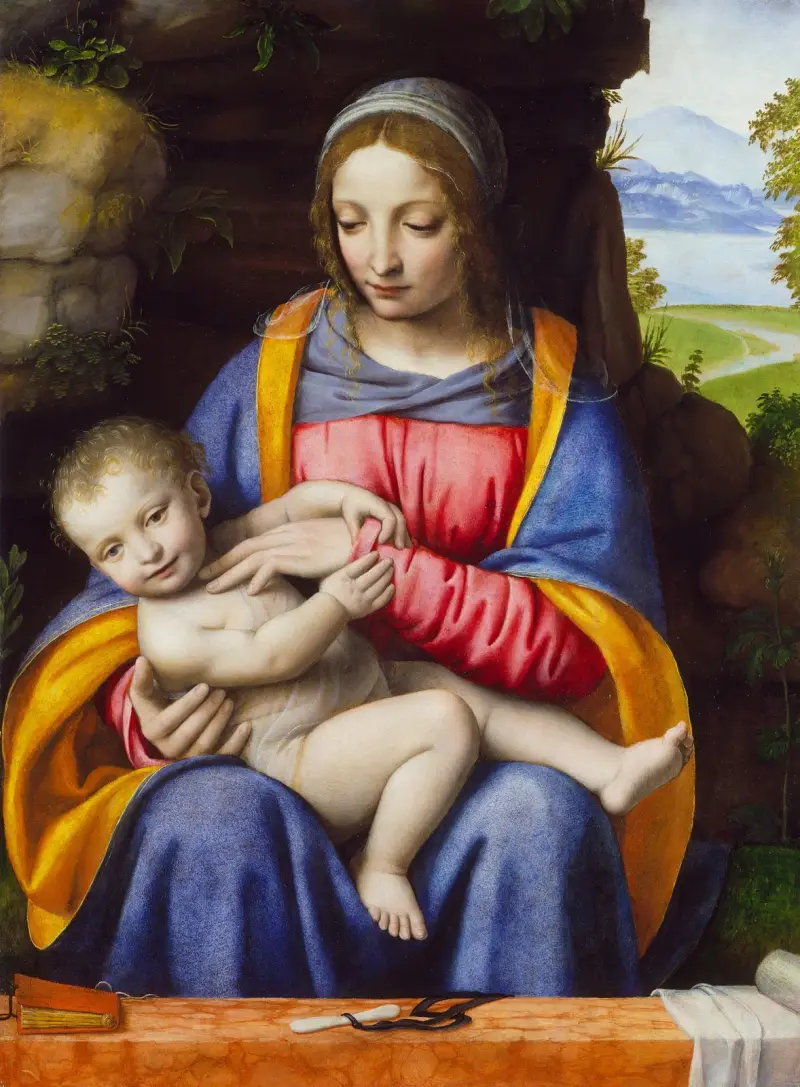 Madonnan med barnet i ett landskap av Bernardino Luini