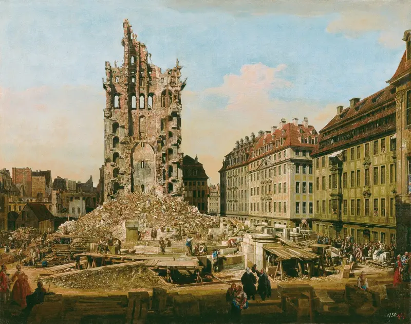 Ruinerna av den gamla Kreuzkirche, Dresden av Bernardo Bellotto