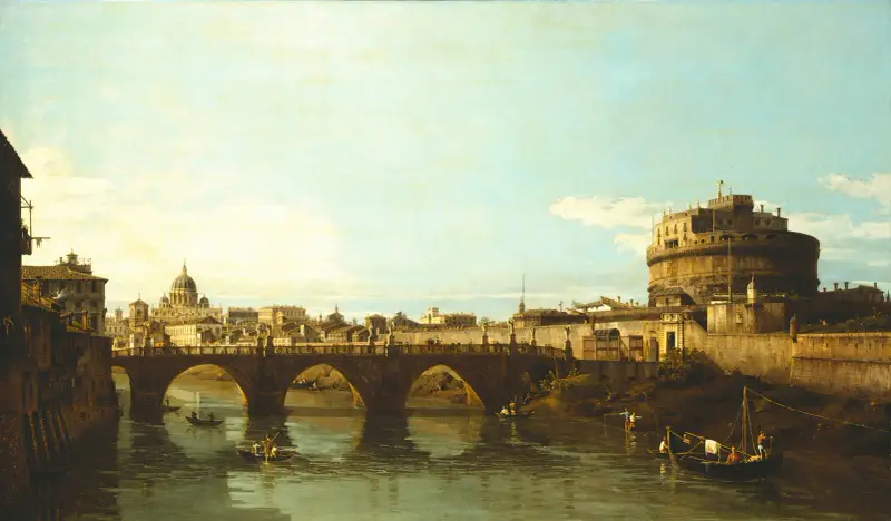Blick über den Tiber in Rom mit dem Castel Sant'Angelo, 1743 oder 1744 von Bernardo Bellotto