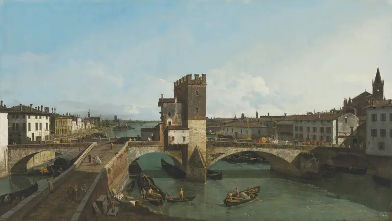Vy över Verona med Ponte delle Navi av Bernardo Bellotto