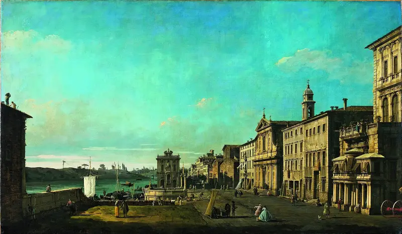 Vy över Via di Ripetta i Rom av Bernardo Bellotto