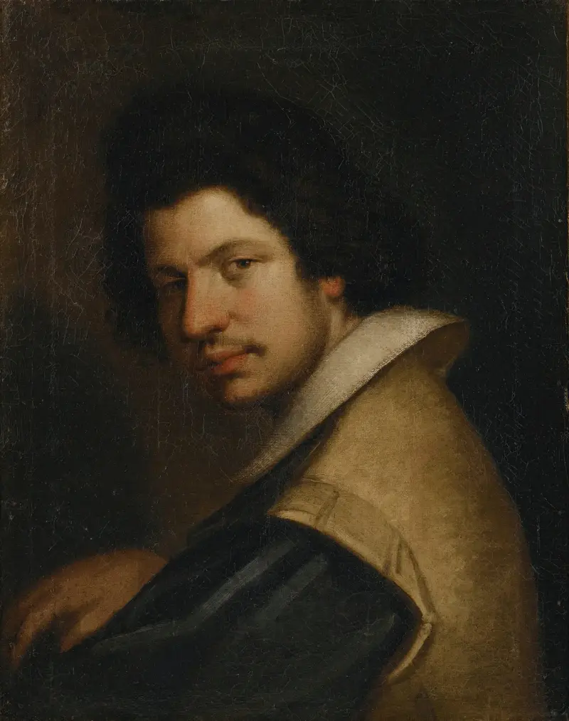 Portrait of a man wearing a ruff av Bernardo Strozzi