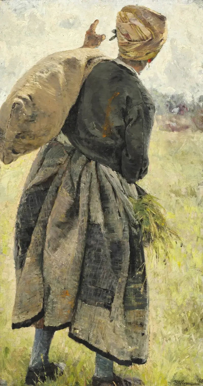 Frau mit Kartoffelsack, Écouen, Frankreich von Bertha Wegmann