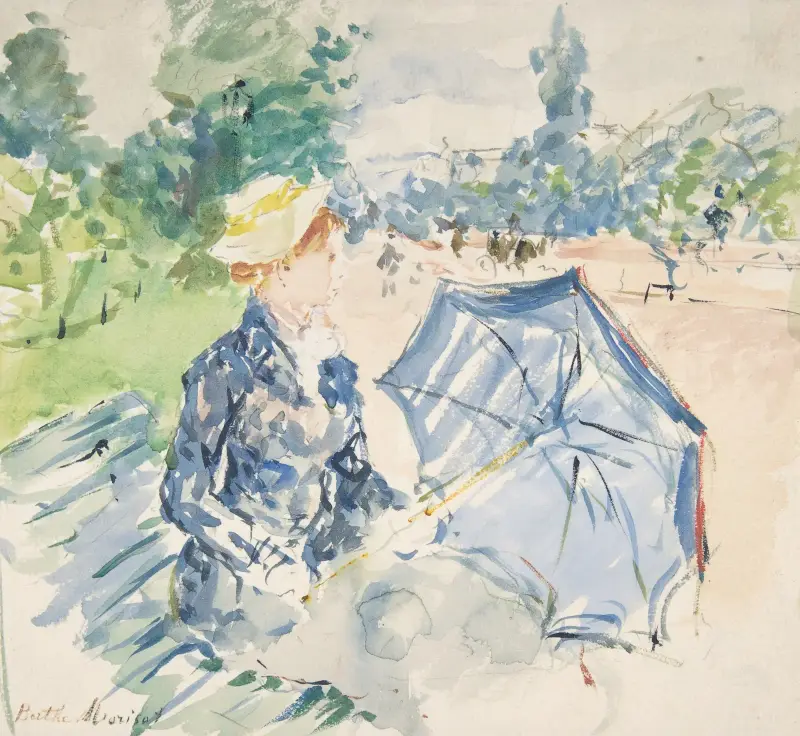 Kvinna sittande på en bänk på Avenue du Bois av Berthe Morisot