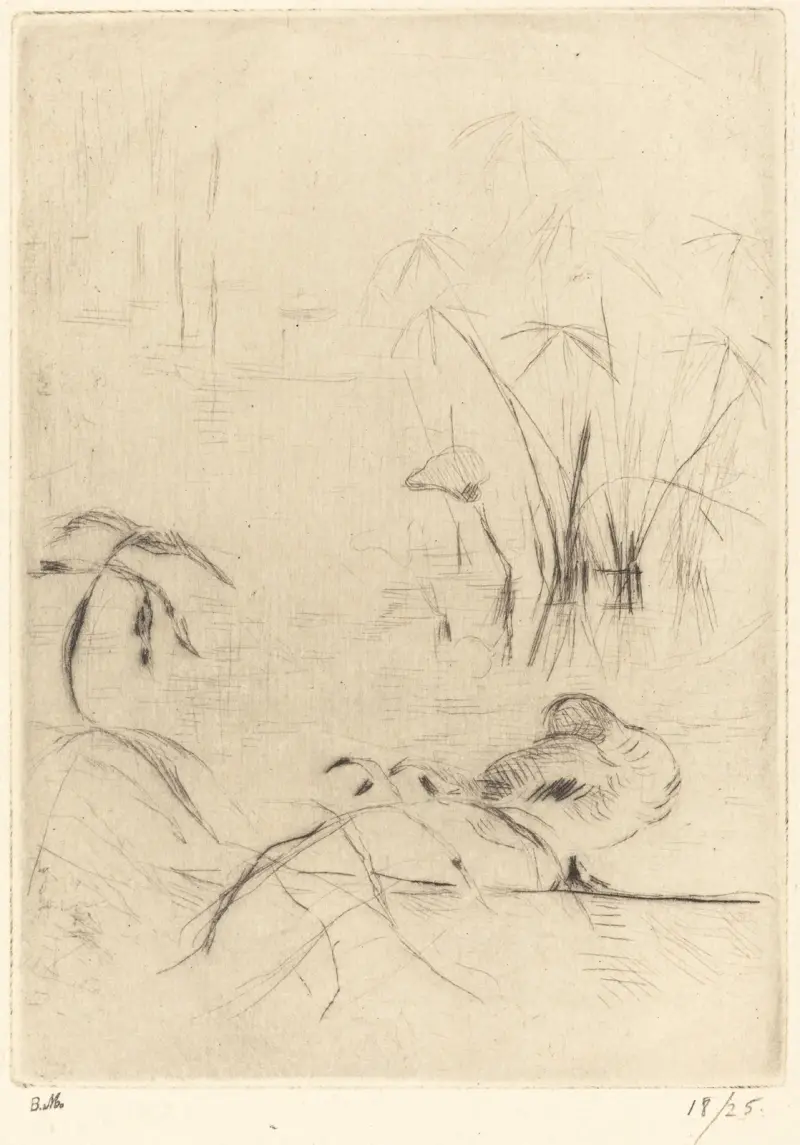 Vilande ankor på stranden av Berthe Morisot