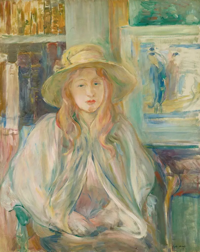 Flicka med halmhatt av Berthe Morisot