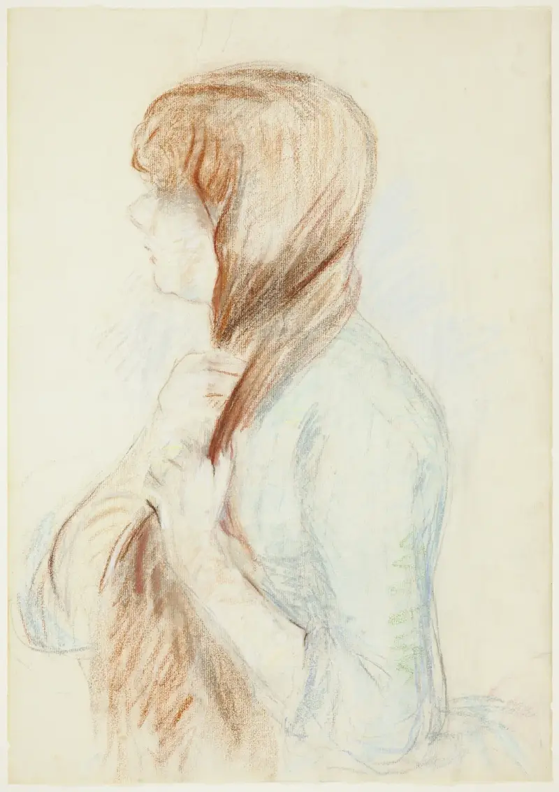 Flicka som flätar sitt hår (Flätan) av Berthe Morisot