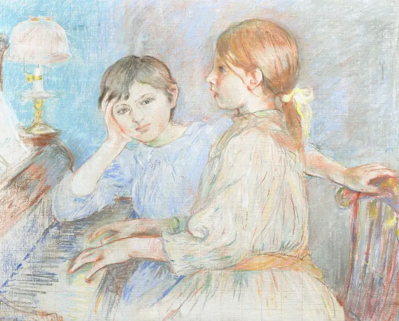Jeanne Gobillard vid pianot och Julie Manet av Berthe Morisot