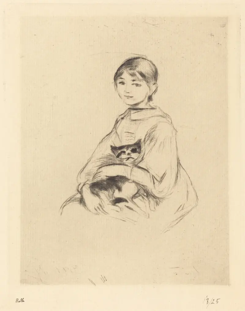 Liten flicka med katt av Berthe Morisot